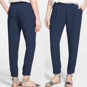 Vince. | Navy Blue Silky Pleated Front Tapered Haram Cropped Ankle Dress Pants
